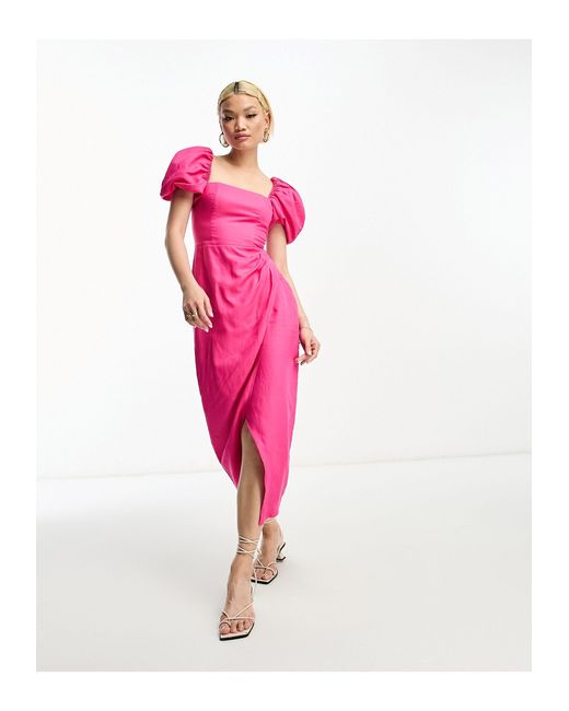Vestido midi cruzado con detalle tipo corsé & Other Stories de color Pink