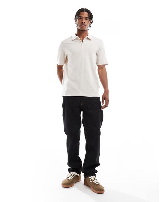 Polo Con Zip Testurizzata di Jack & Jones in White da Uomo