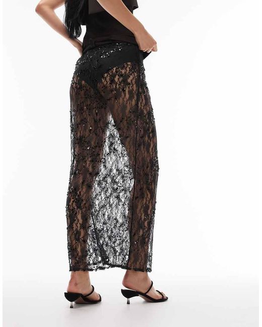 ASOS Black Delicate Lace Scatter Sequin Maxi Skirt