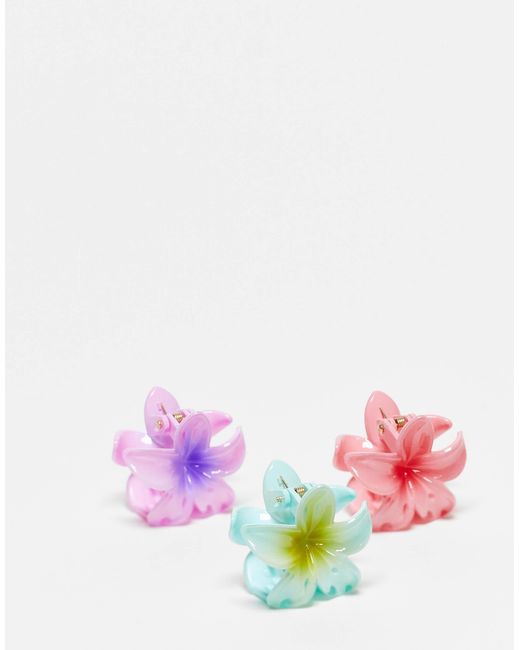 ASOS Pink Pack Of 3 Mini Claws With Hibiscus Design