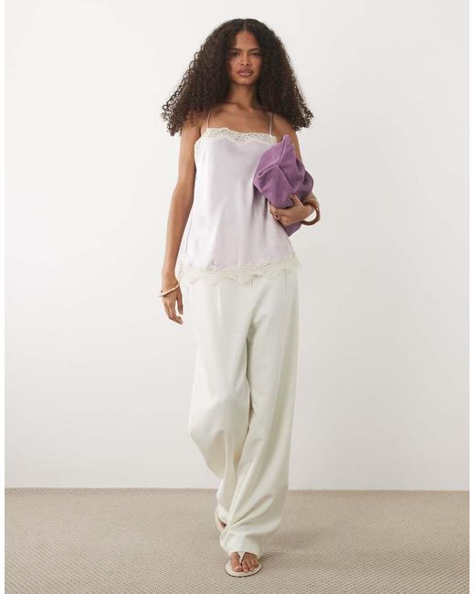 Mango Pink Satin And Lace Cami Top