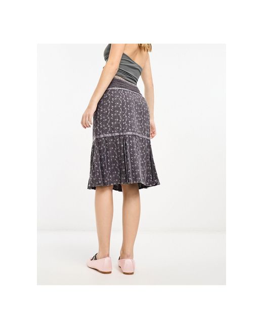 Reclaimed (vintage) Gray Washed Midi Skirt With Ribbon And Bow Detail