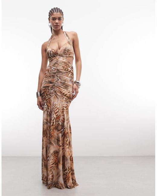 AFRM Multicolor Lynn Halter Neck Maxi Dress With Side Cut Out