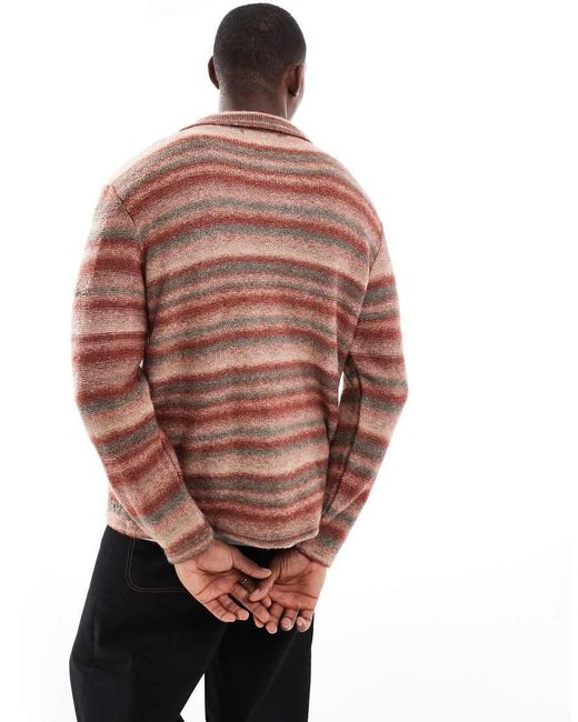 River Island Red Brushed Stripe Cardigan for men