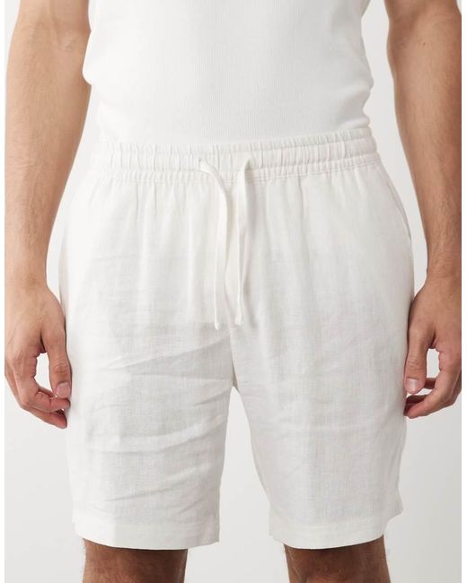 Threadbare White Linen Mix Drawstring Waist Shorts for men