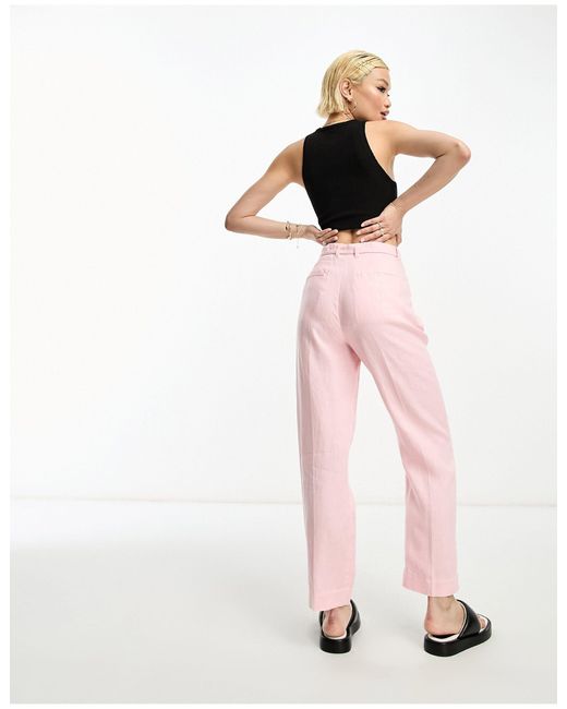 & Other Stories Pink Co-ord Belted Linen Trousers