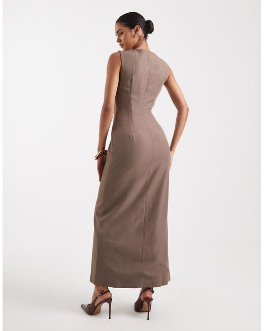 Vero Moda Natural Square Neck Button Front Tailored Midi Dress