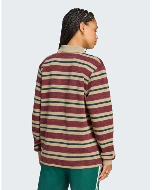 Adidas Originals Brown Stripe Knitted Polo Top