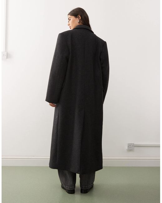 Weekday Black Logan Wool Blend Oversized Knee Length Coat