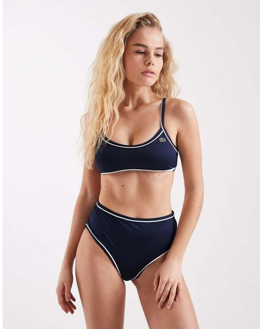 Lacoste Blue Contrast Piped Bikini Top