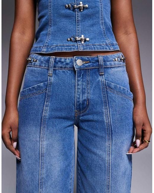 Liquor N Poker Blue Baggy Fit Jeans Co-Ord With Buckle Detail