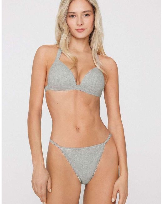 Tezenis Gray Cotton Cutie Tanga Panel G-String