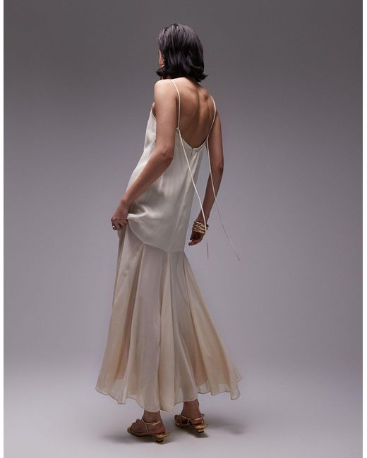 TOPSHOP White Premium Satin Cami Fabric Mix Midi Dress
