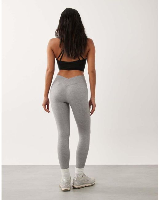 4505 Gray Petite Seamless Baby Rib Wrap Back High Waist Gym Leggings