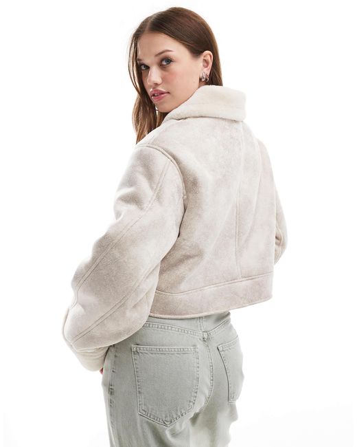 ASOS Gray Top Collar Shearling Jacket