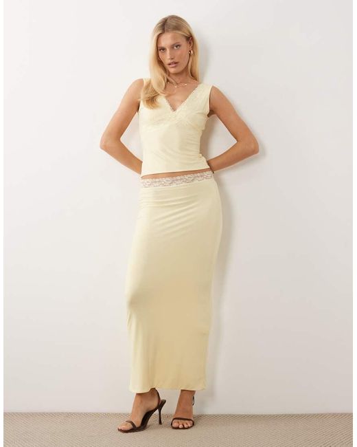 Fashionkilla Natural Exclusive Double Sculpted Slinky Lace Trim V Neck Vest Top Co-ord