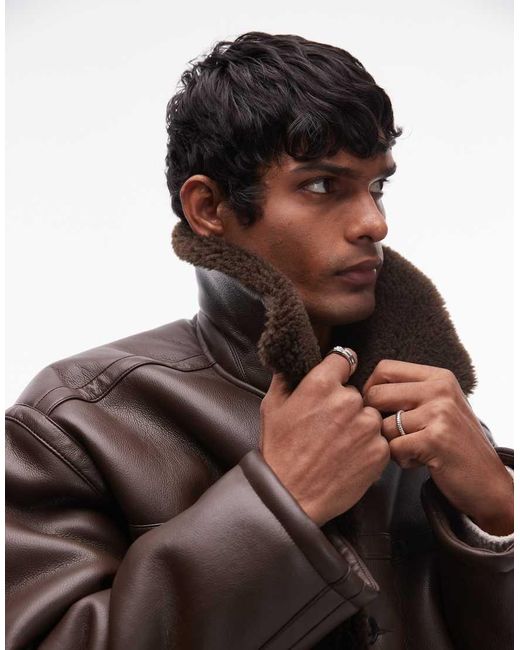 Topman Pilotenjack Met Kraag Van Imitatieschapenvacht in het Brown voor heren