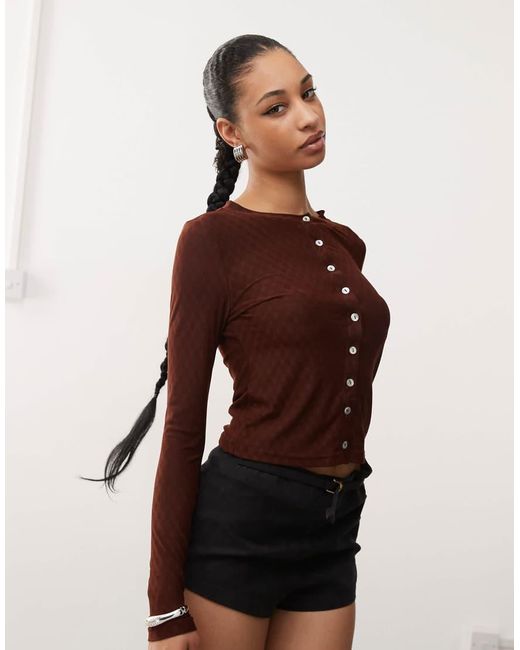 Motel Brown Kahula Button Through Argyle Cardigan Top