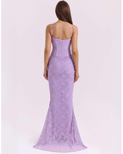 House Of Cb Purple Antonina Lace Corset Maxi Dress