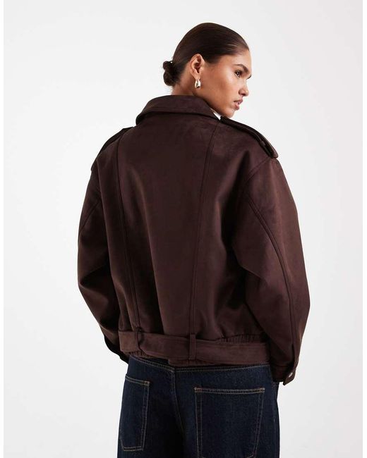 ASOS Brown Faux Suedette Biker Jacket