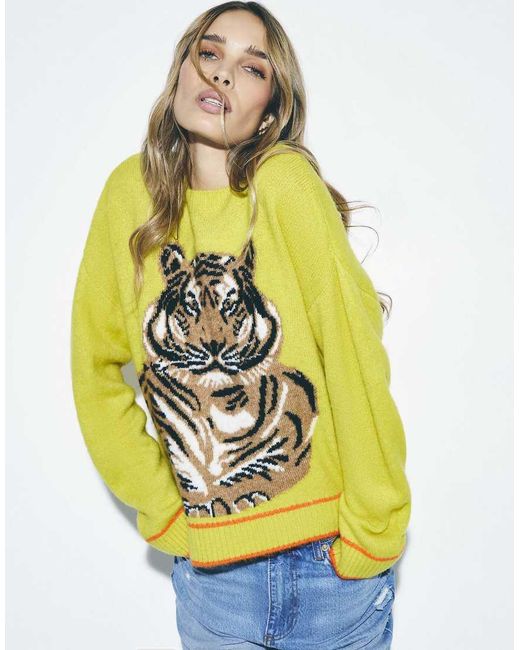 River Island Yellow Tiger Knitted Jumper