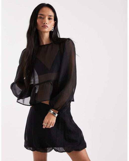 Vero Moda Black Sheer Organza Tie Front Top Co-ord