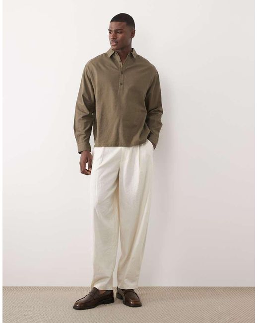 ASOS Brown Oversized Overhead Linen Blend Shirt for men