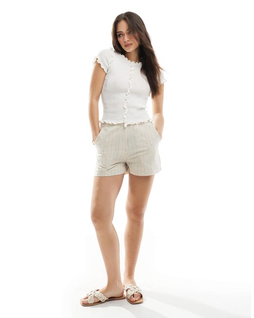 Monki White Structured Knitted T-shirt With Ruffle Hem