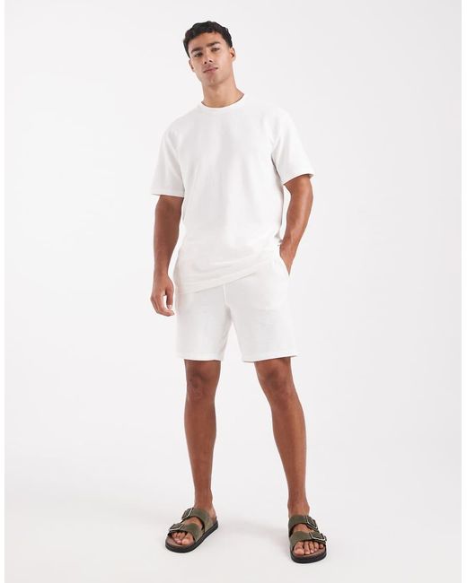 Only & Sons White Waffle Short Co-Ord for men