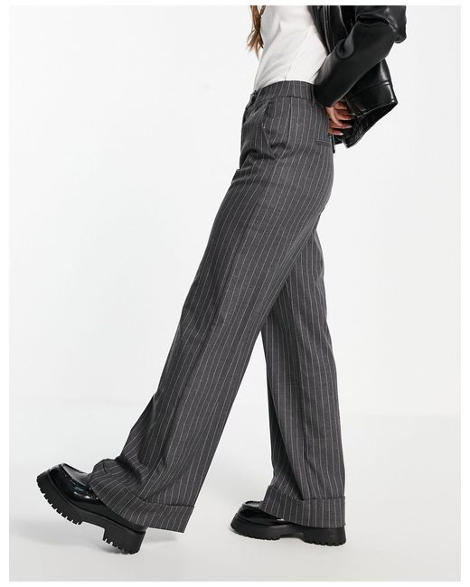 Bershka Gray Pinstripe Maxi Wide Leg Trouser