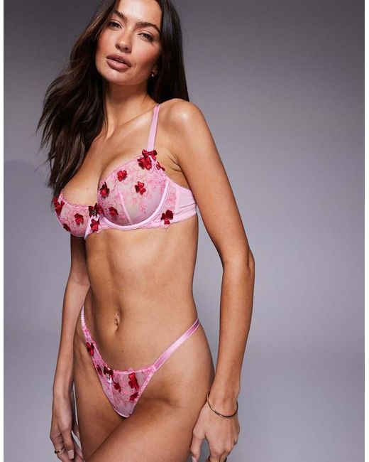 Boux Avenue Red Vivienne 3d Floral Lace Tanga Thong