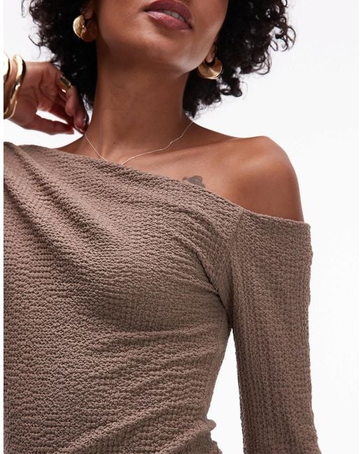 Mango Brown Textured One Shoulder Top