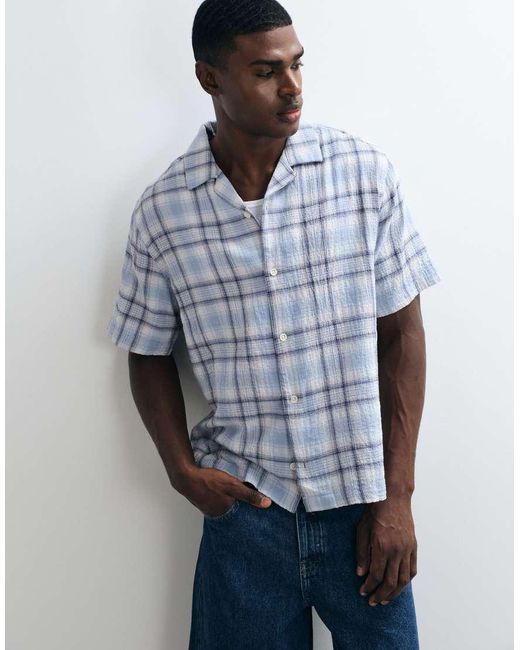 ASOS Gray Relaxed Revere Textured Check Shirt for men