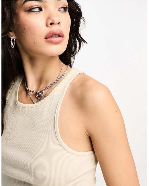 ONLY Geribbelde Tanktop in het Natural