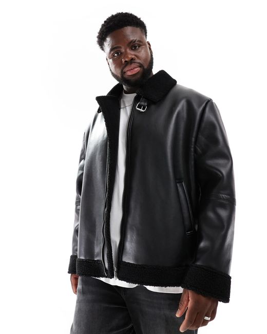 Black borg lined biker jacket deals