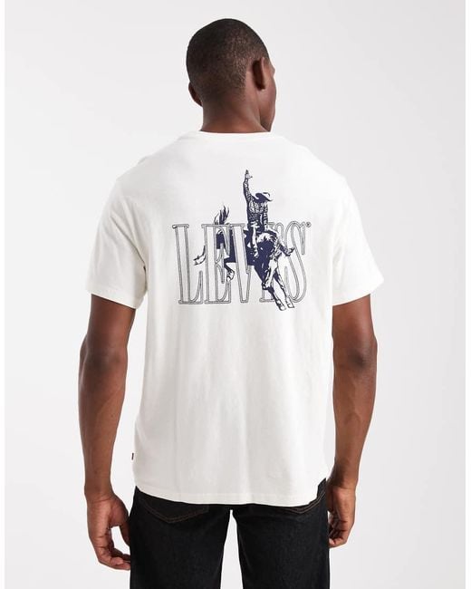 Levi's White Cowboy Logo Back Print Relaxed Fit T-Shirt for men