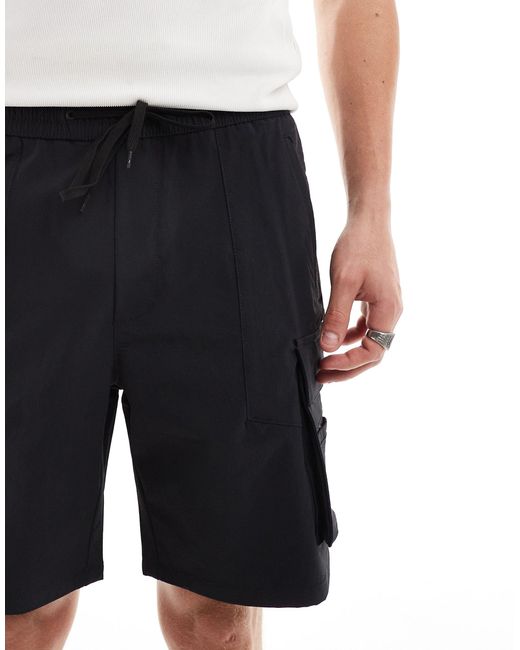 Bershka Black Nylon Cargo Pocket Shorts for men