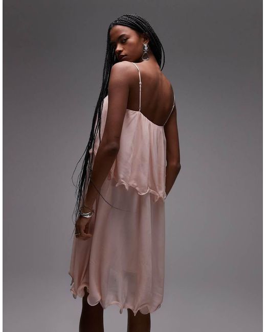 & Other Stories Brown Floaty Chiffon Strappy Mini Dress With Asymetric Hem