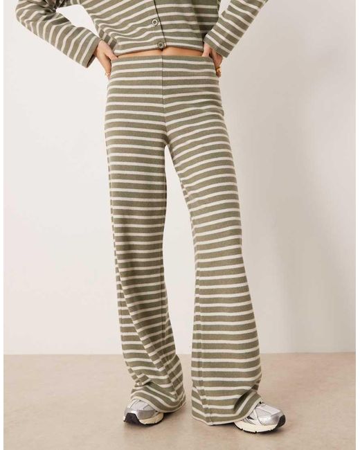 ASOS Natural Brushed Stripe Wide Leg Co Ord Trousers