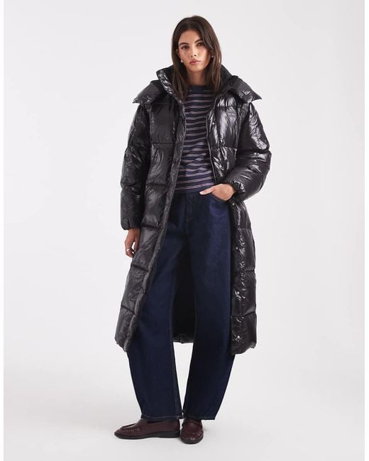 Tommy Hilfiger Blue Alaska Grid Down Maxi Puffer Jacket