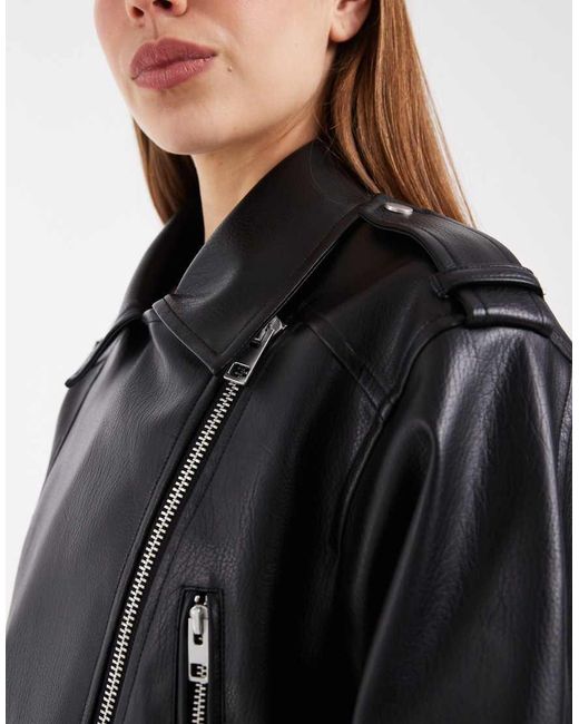 ASOS Black Leather Look Shrunken Biker Jacket