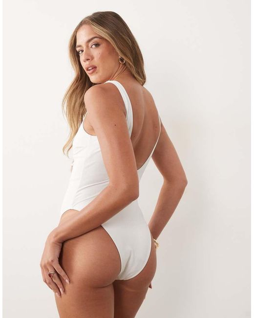 ASOS White Maya Bora Bora Tie Front Low Back Swimsuit