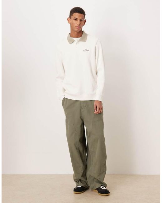 ASOS White Polo Sweatshirt With Contrast Collar And Chest Embroidery for men