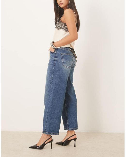 ASOS Blue Ankle Grazer Barrel Leg Jeans With Cinch