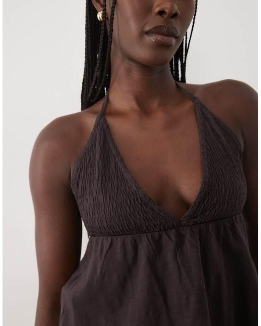 Mango Brown Teen Halterneck Babydoll Top