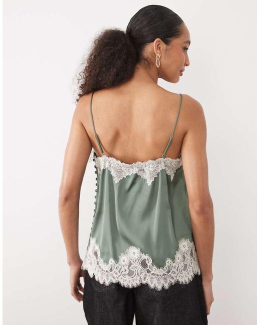 Abercrombie & Fitch Green Satin Lace Detail Cami Top