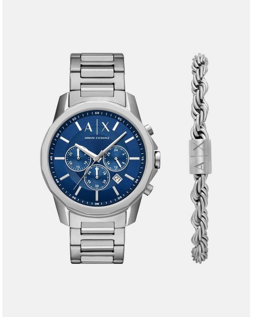 ARMANI EXCHANGE Blue Chronograph Stainless Steel Gift Set for men