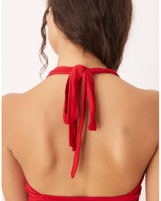 Mango Red Ruched Halterneck Top