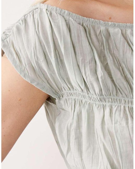 Threadbare Green Shirred Cap Sleeve Top