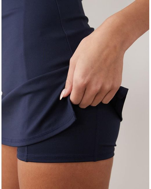 4505 Blue Active Halter Neck Tennis Dress With Under Shorts